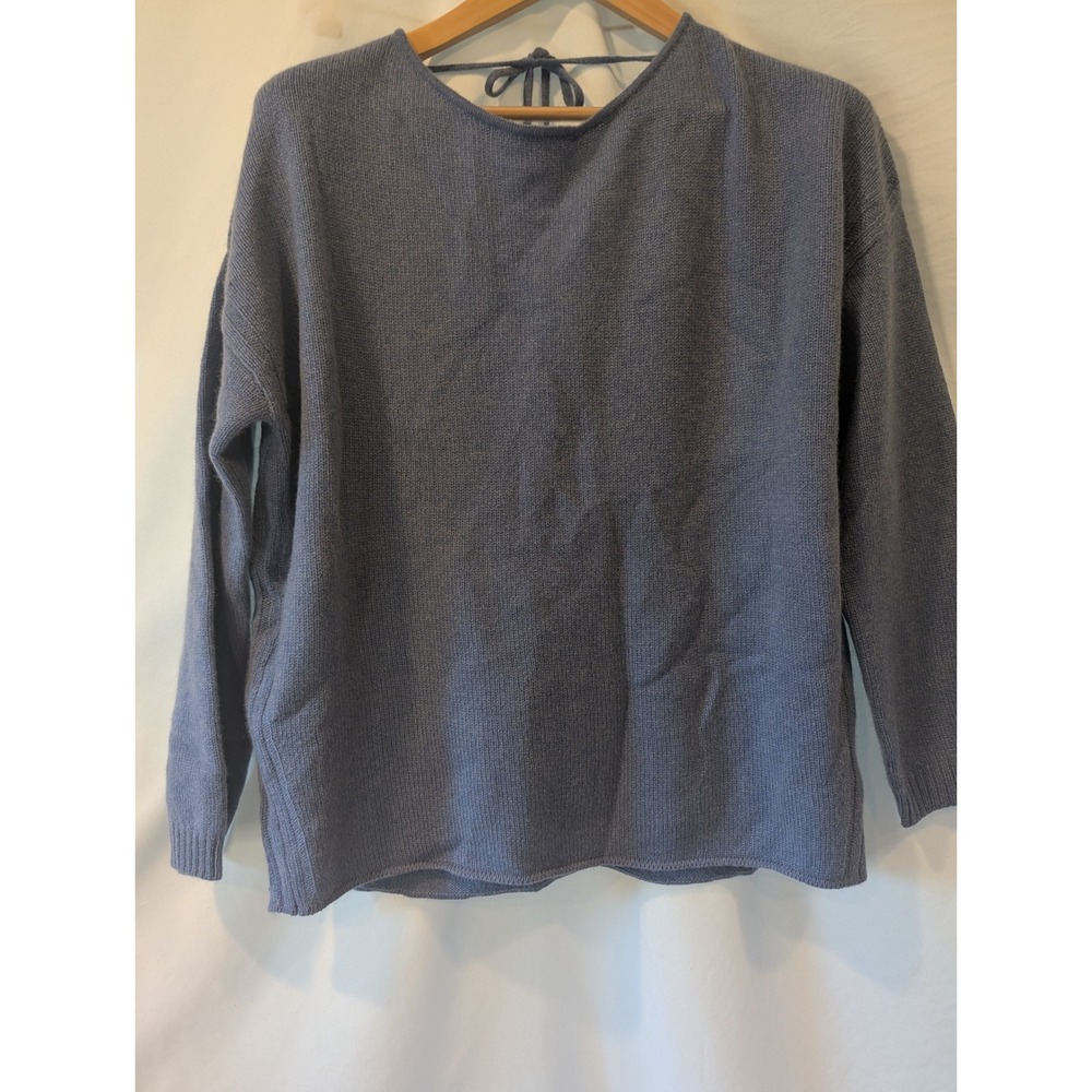 Rebecca Minkoff 100% Cashmere Lady Sweater French Blue Tie Back V-Neck L luxury